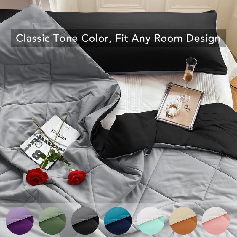 Seward Park Full Queen Size Black Grey Comforter Reversible Lightweight Boys Bedding Cooling Bedspread All Season Fall Blanket - Image 4